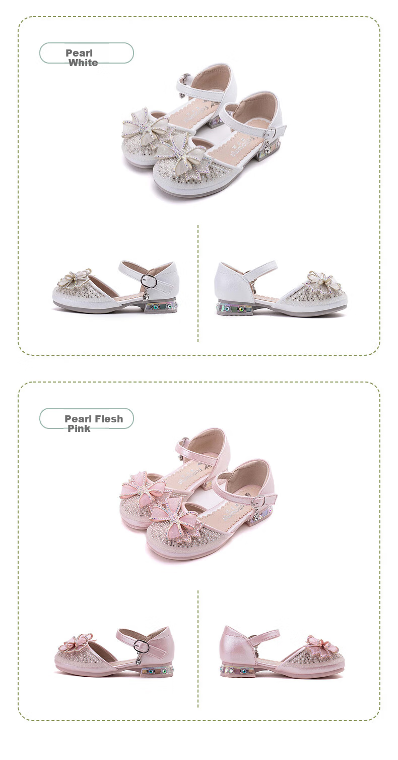 Follow Me Girls' Sweet Bow Rhinestone Princess Shoes, Fashionable Soft-Soled Crystal Shoes, Flats, Pearl Pink, Size 35 11