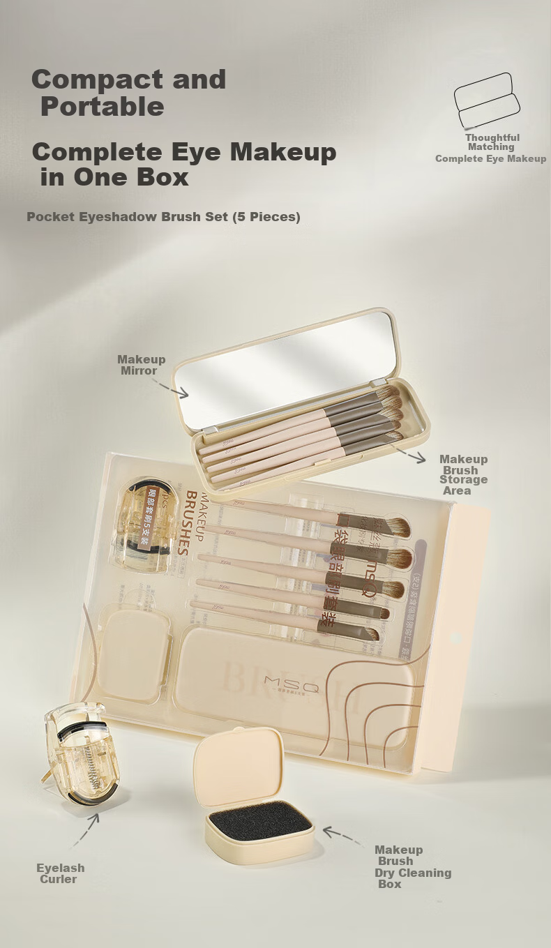MSQ 5-Piece Pocket Eyeshadow Brush Set with Portable Storage Case Soft Blending Nose Contour Eyeliner Makeup Brushes 1