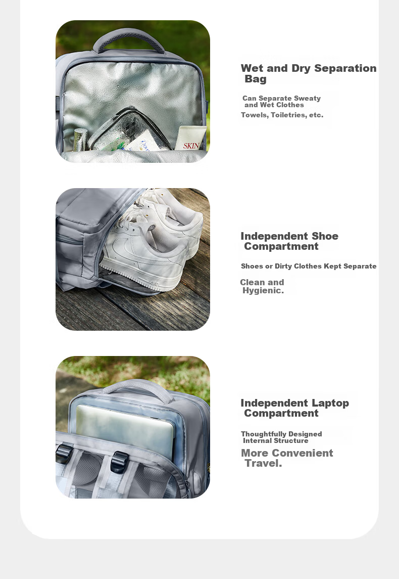 Landcase Backpack Travel Bag Men Large Capacity Double Shoulder Bag Women Multifunctional Laptop Bag Short Trip Business Luggage Bag 1637 Gray Blue 12
