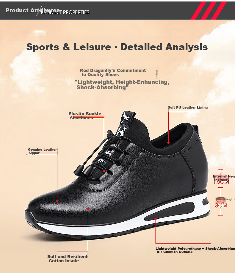 RED DRAGONFLY Women's Height-Increasing Casual Travel Shoes Soft Sole Middle-Aged Mom Leather Shoes C0TTN03391 2