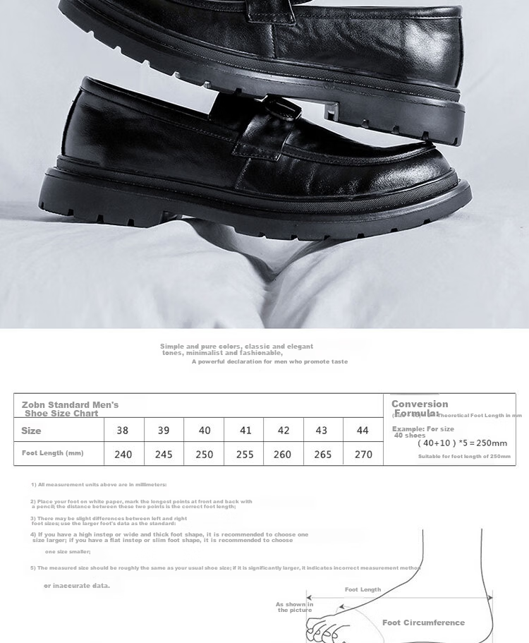 CALIFBULL Men's Leather Shoes Spring Summer Thick Sole Height Increasing Loafers Slip-On Lazy Business Casual Shoes Black Size 44 7