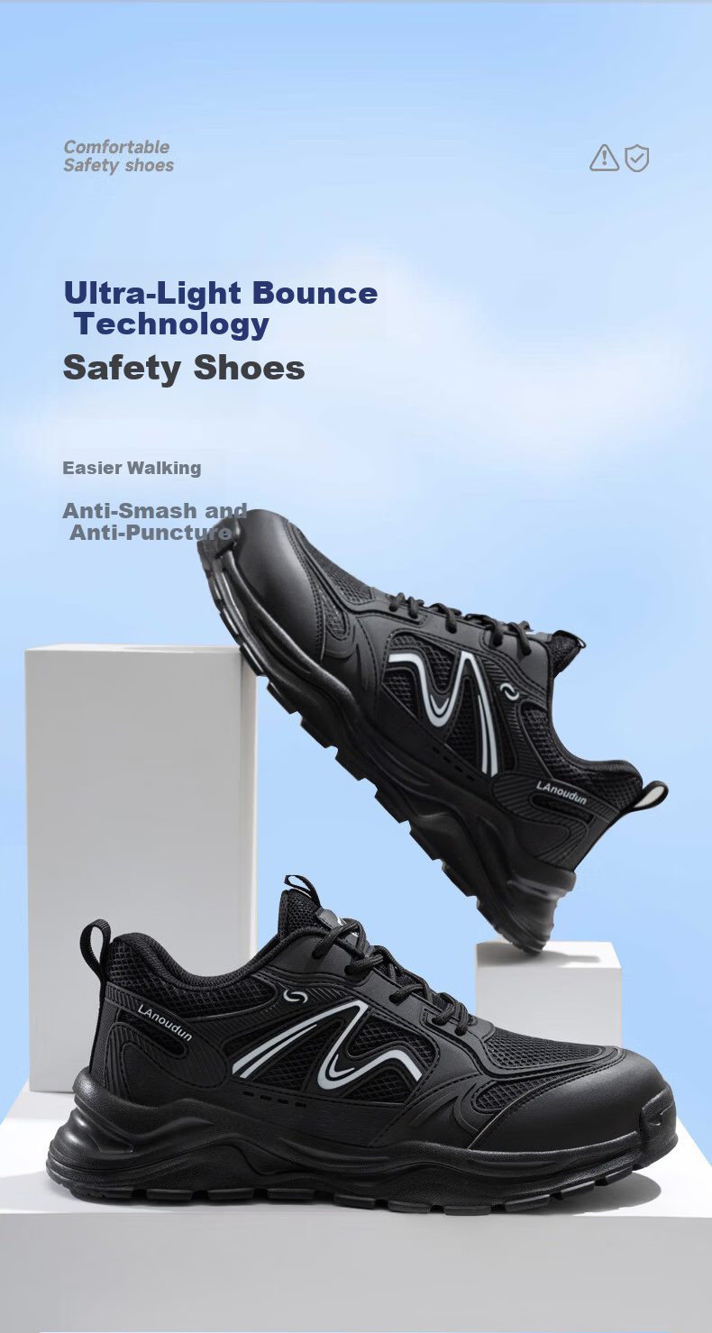 BlueOwl Shield Men's Summer Breathable Lightweight Anti-Smash Steel Toe Anti-Puncture Soft Sole Safety Work Construction Shoes D271 Size 38 2