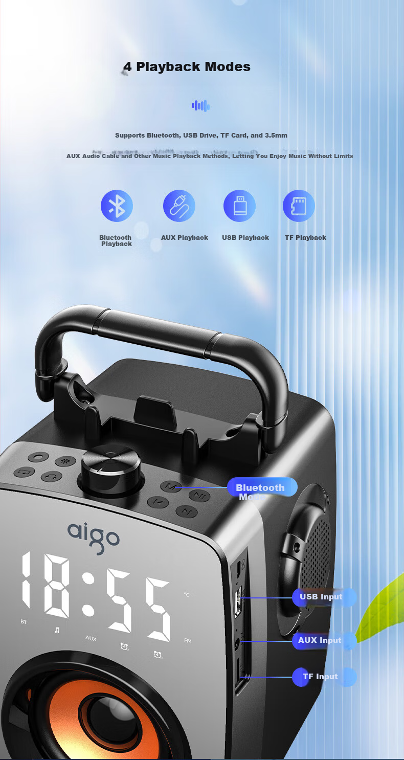 Aiguozhe T203 Pro Wireless Bluetooth Speaker, Outdoor High-Volume Square Dance Sound System, Home Radio, Portable Handheld Speaker for Street Vending, Payment Collection, Voice Broadcast Device, Dual Microphone Versio 5