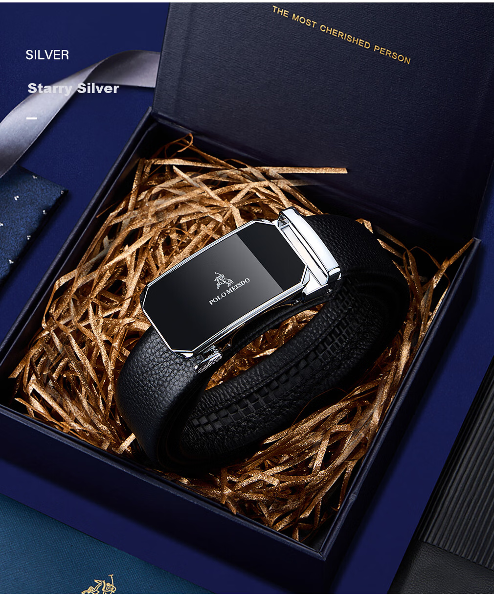 Paolo Mest Men's Genuine Leather Automatic Buckle Belt Gift Box Practical Birthday Present for Boyfriend Husband Father 35