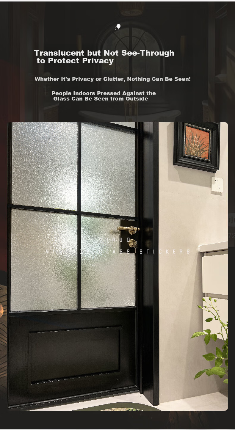 Xinuo Vintage Frosted Glass Sticker Translucent Opaque Toilet Bathroom Window Privacy Static Cling Anti-Peeping Film 2