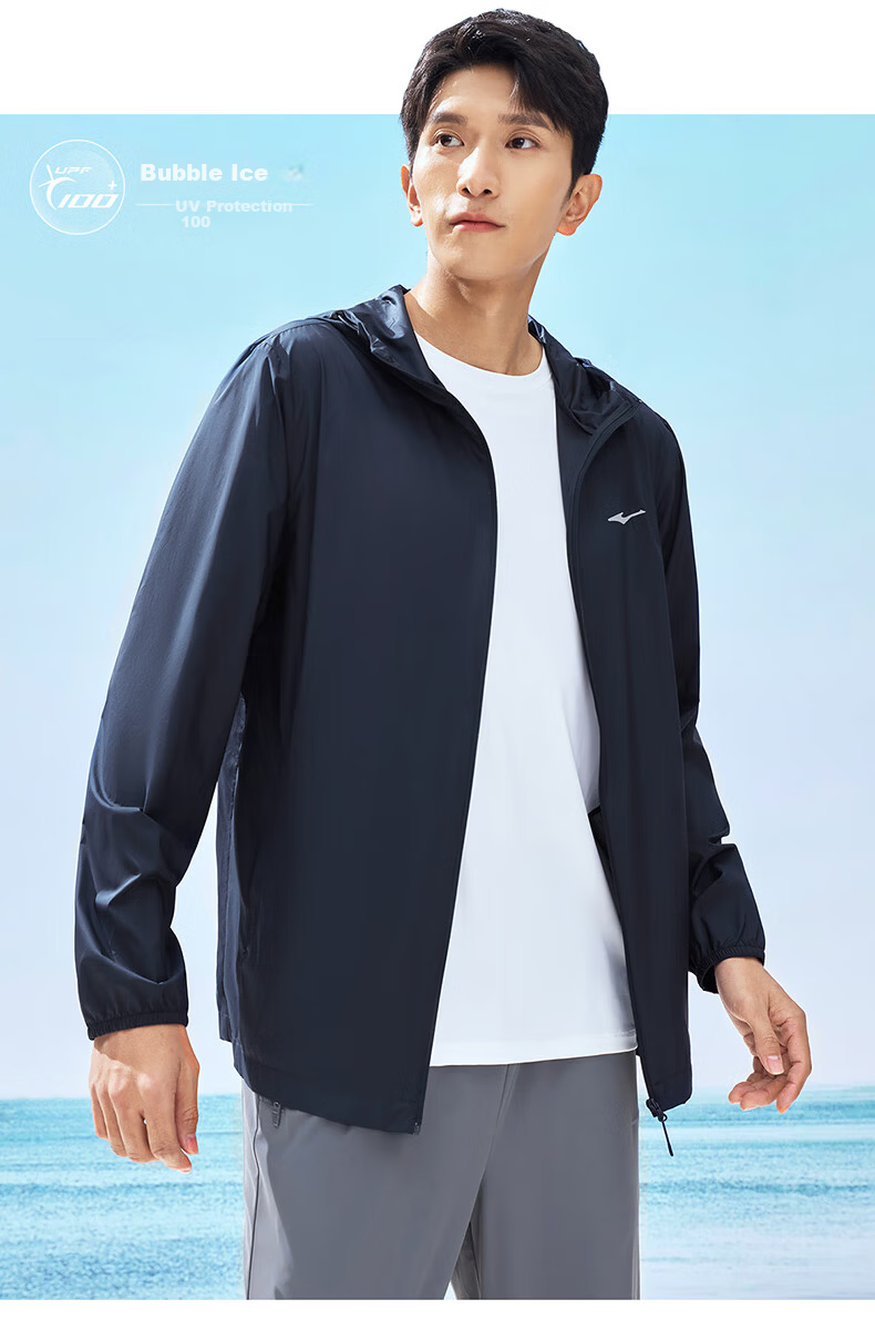 ERKE [Yu Shitong Same Style] Men's Summer Sun Protection Jacket Windbreaker Hooded UPF100+ Sportswear 12