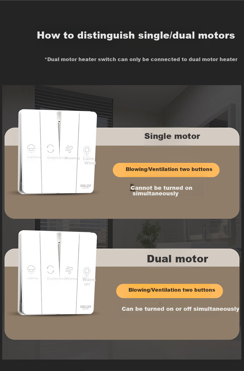 DELIXI 86 Type Bathroom Heater Switch Thin Key Switch Panel Five-Position Single Motor Gray 6
