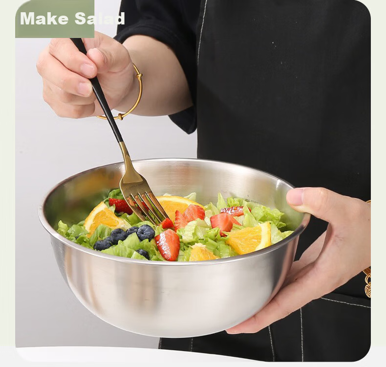 Aomeiyou 304 Stainless Steel Bowl 22cm for Washing Vegetables, Kneading Dough, Beating Eggs, Household Kitchen Salad Mixing Bowl with Straight Edge 12