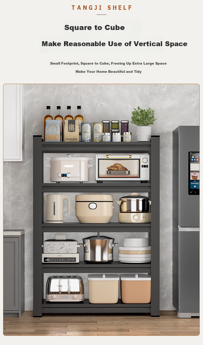 Tangji Kitchen Multifunctional Floor Storage Rack Multi-layer Shelf Microwave Oven Storage Rack Four Layers 80*40*118cm 6