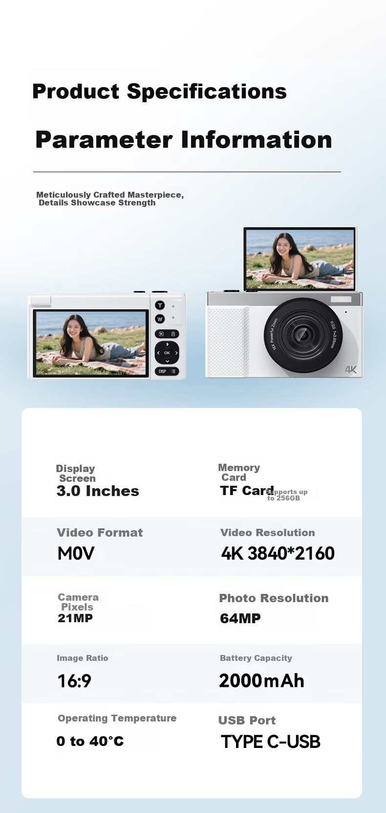 Newsmy N8 Digital Camera Student CCD Flip Screen Selfie HD Pixel Campus Photography Travel Entry-Level Mirrorless Beauty Filter Girls Birthday Gift 64G+Wide Angle Lens 19