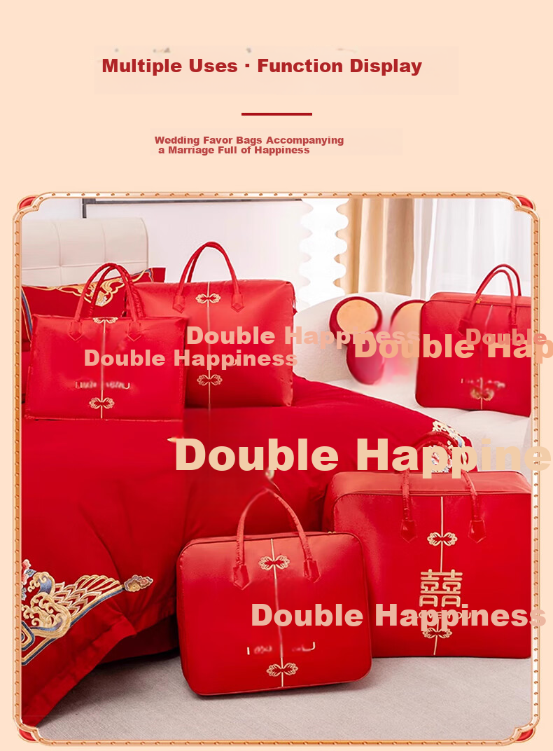 40,000 Kilometers Wedding Dowry Quilt Storage Bag Cotton Quilt Storage Bag Wedding Four-Piece Set Packaging Bag Bright Red Handbag 3