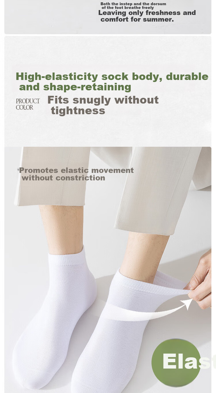 Yiershuang 100% Cotton Men's Summer Mesh Thin Short Socks Antibacterial Deodorant Breathable Sweat-Absorbing Boat Socks 10
