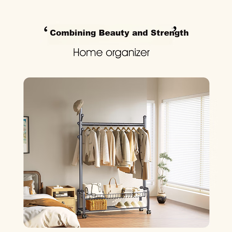 Yicai Nianhua Floor Clothes Rack Garment Hanger Storage Rack Bedroom Coat Rack Dormitory Simple Clothes Rack Balcony 1257GY 3