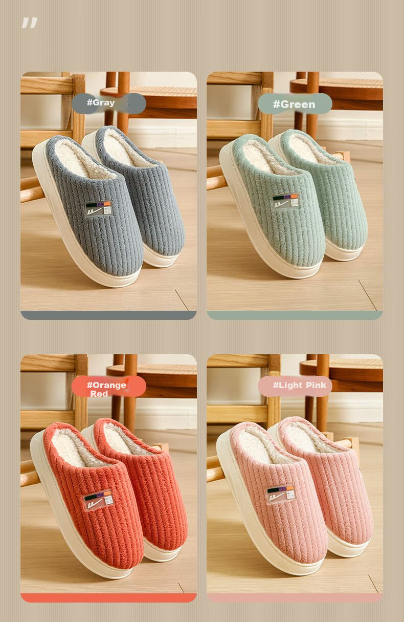 Warrior Men's Cotton Slippers Winter New Thick Sole Plush Warm Home Slippers 0806 Gray Size 40-41 11
