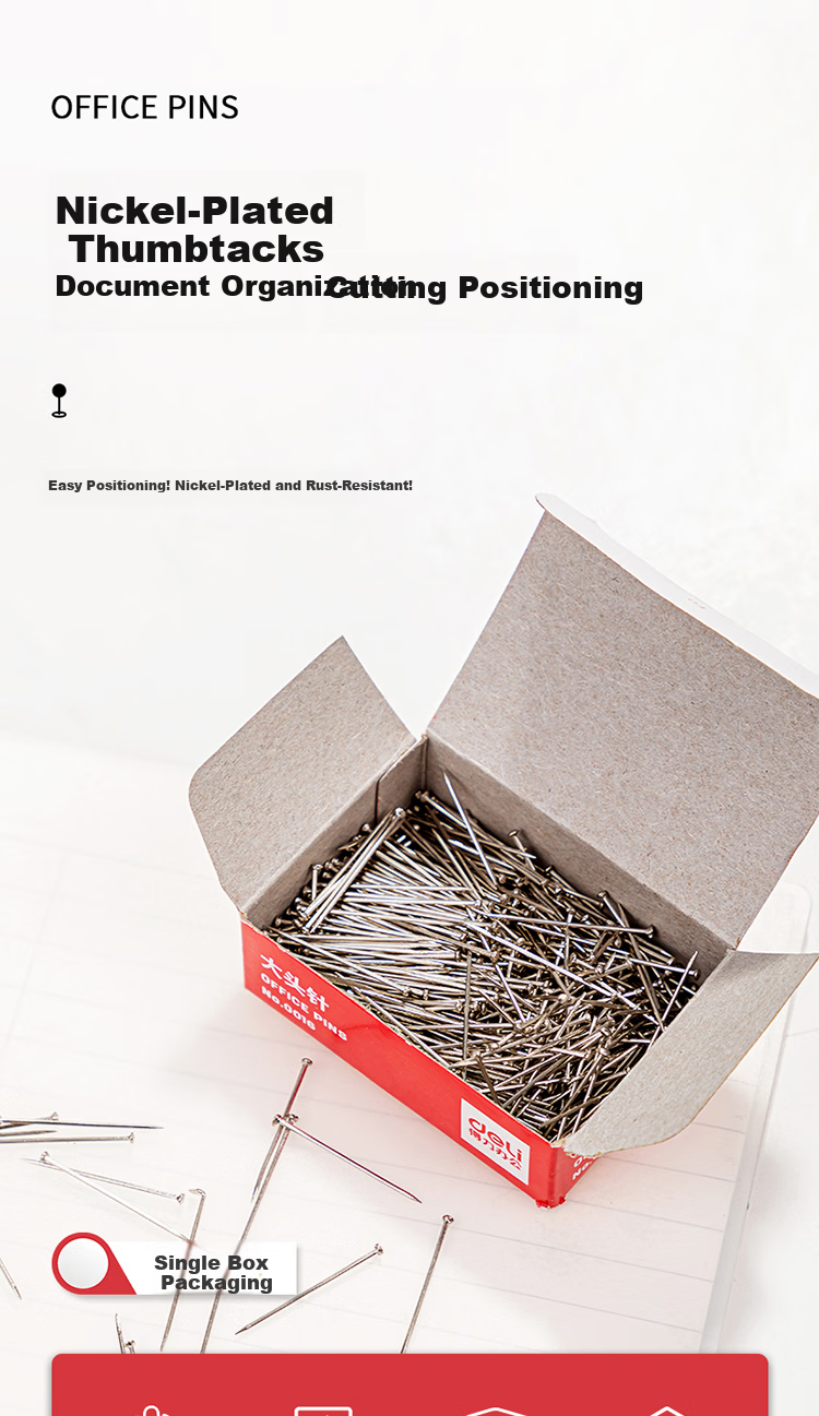 Deli 0016 2#24mm Large Straight Pins, Clothing Cutting Positioning Pins, Office Fixing Pins (50g/box), Pack of 10 Boxes 1