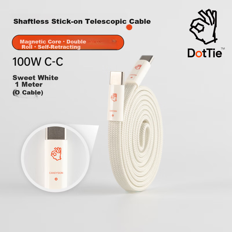 CANDYSIGN Sugar Factory DotTie Magnetic Adhesive Roll OK Line 100W USB C-C Sweet White O Line Mosquito Coil Apple iPhone Charging Data Cable Laptop Cable