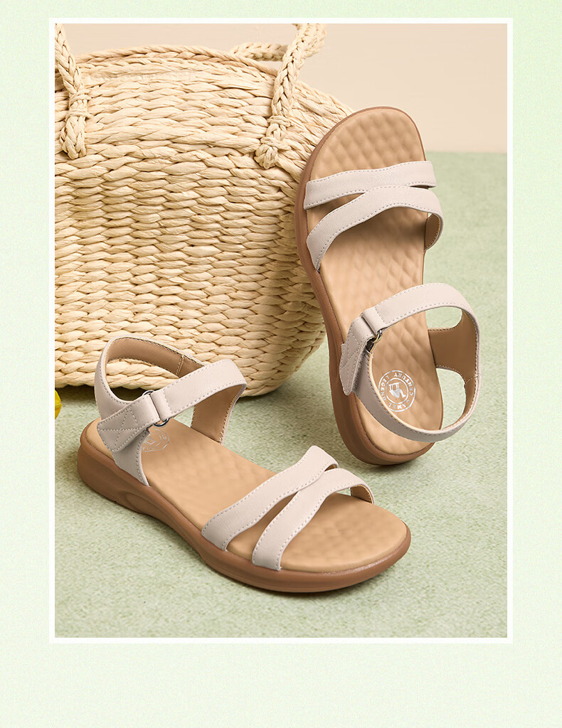 CAMEL Women's Sandals Relaxed Breathable Versatile Beach Casual Shoes L26M504059 Beige Size 37 12