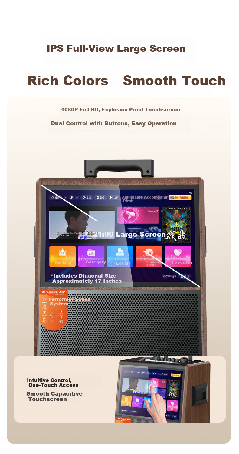 SANSUI TD107 Dual 10-Inch Square Dance Speaker with Display Screen Home KTV Karaoke Amplifier All-in-One Outdoor Singing Live Streaming Speaker Video Player with 3-Year Membership 4