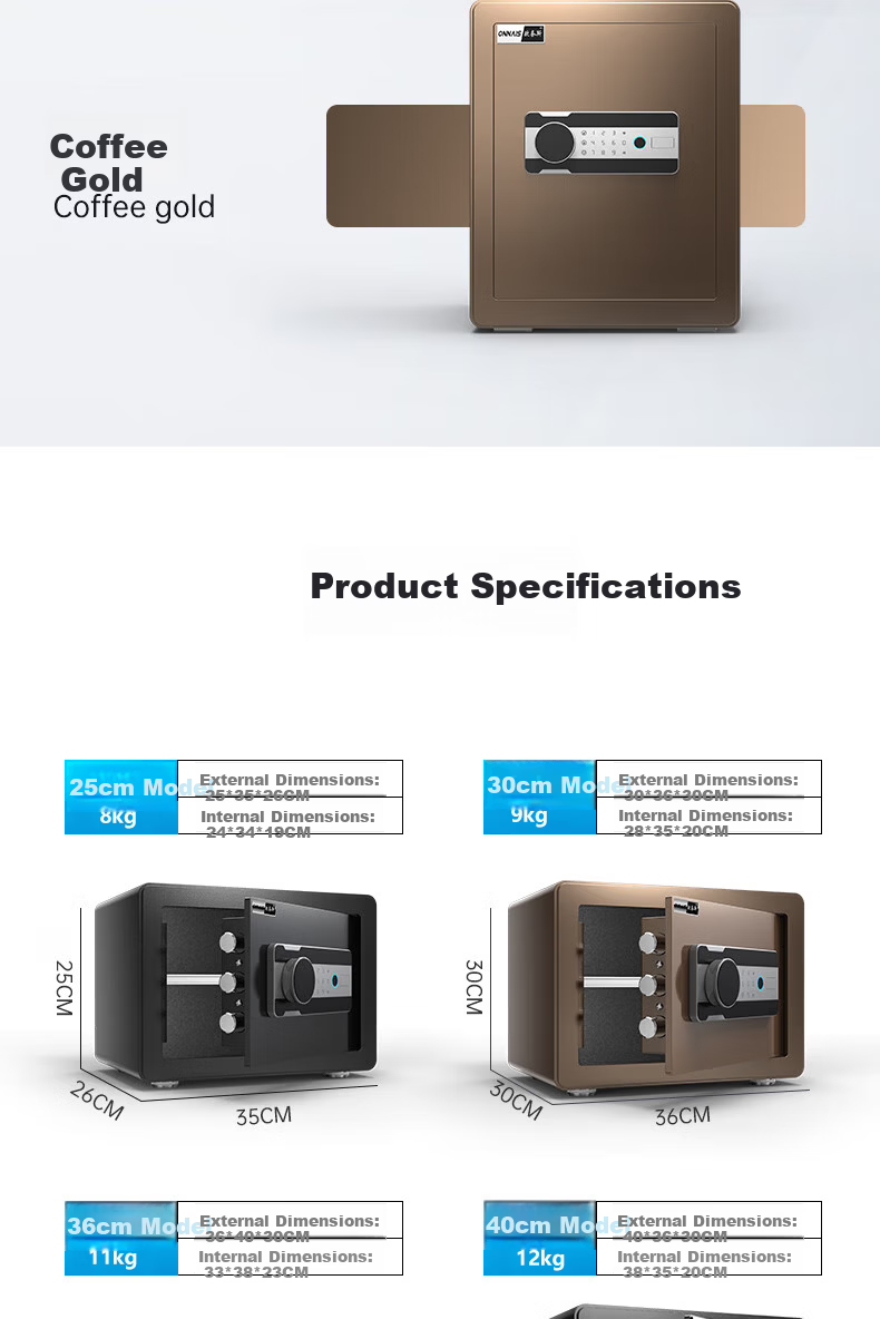 ONNAIS Home Safe Small 25cm Office Password WIFI All-Steel Anti-Theft Fingerprint Wall-Embedded Alarm Smart Mobile Storage Box New A6-25 Black Fingerprint WIFI 12
