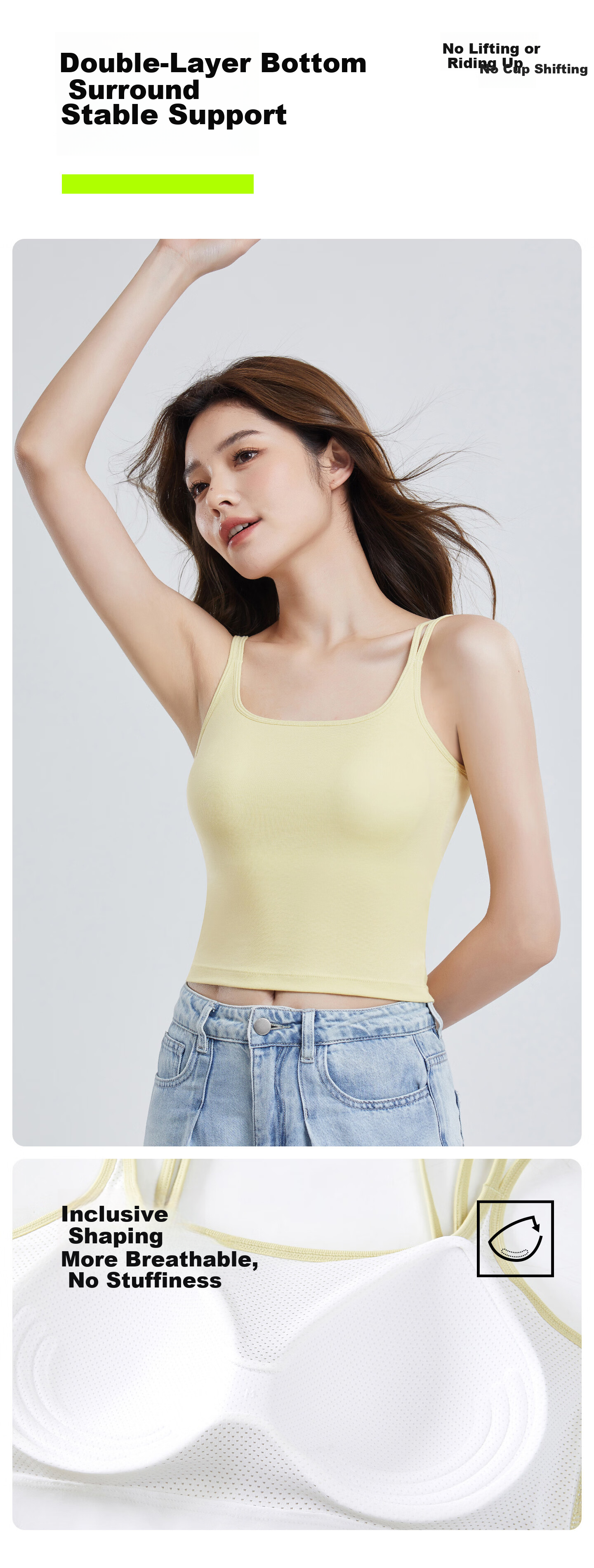 Youkeshu Women's Double Strap Tank Top Bra Support Lift Seamless Vest Bra 7