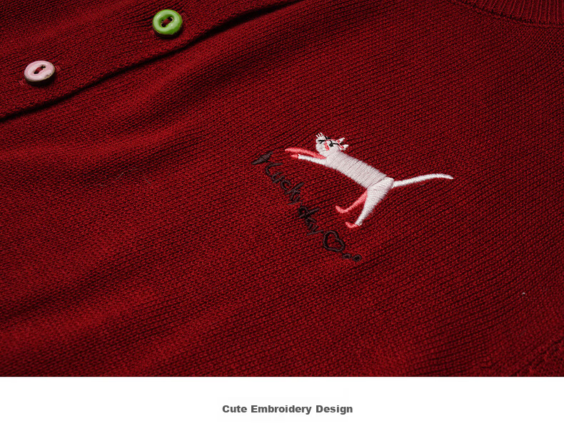 Olrain New Year Red Sweater Women Spring Simple Small Embroidery Knitwear Zodiac Year Top Red S 20