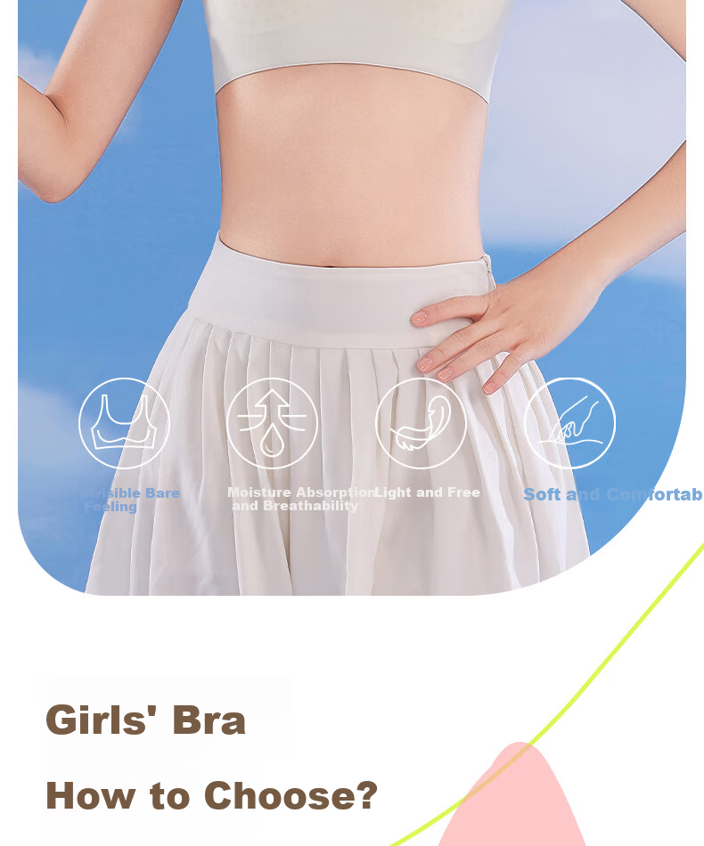 Free Style Developmental Period Girls' Underwear Junior High School Student Puberty Bra Seamless Invisible Ultra-Thin Girls' Vest 2