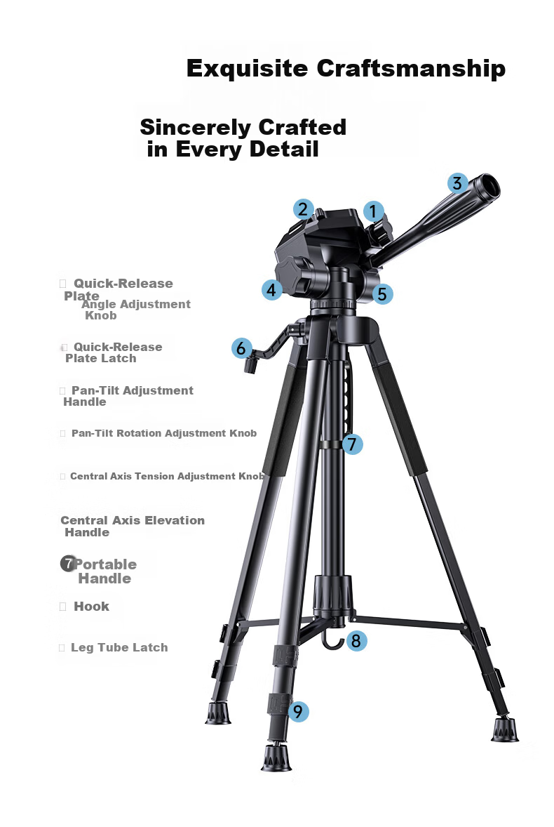 Lingchen Tripod Camera Stand DSLR Mirrorless Sony Canon Phone Live Streaming Photography Tripod Outdoor Portable 3D Pan Head Professional Stable Anti-Shake Stand 1.8m 8