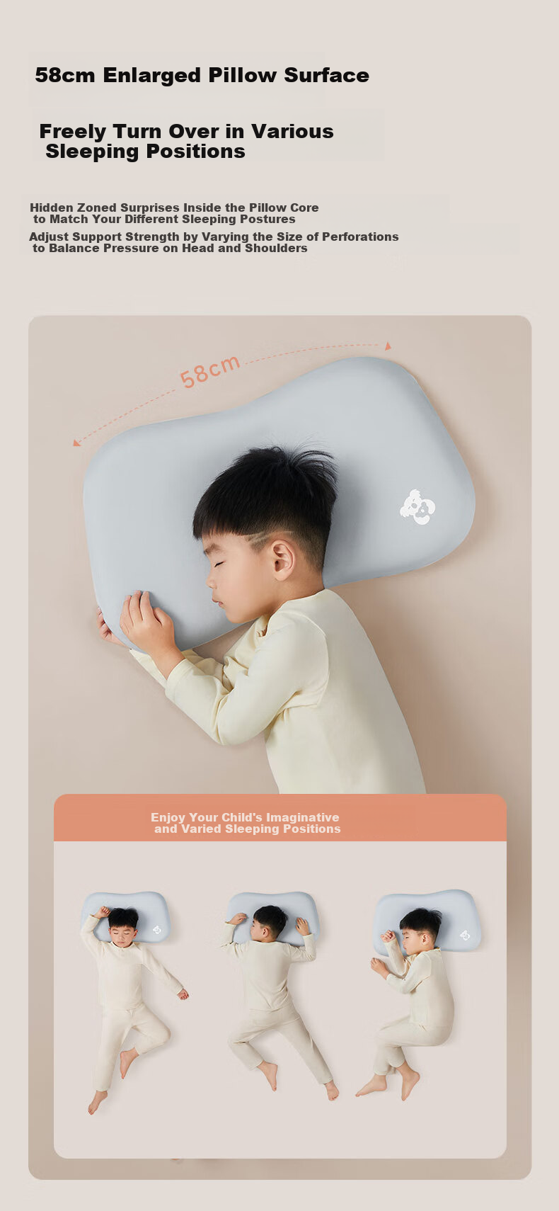 Hilibab Children's Pillow Baby Infant Student Washable Breathable 1-3-6 Years Silicone Neck Support Growth Pillow All-Season Universal 8