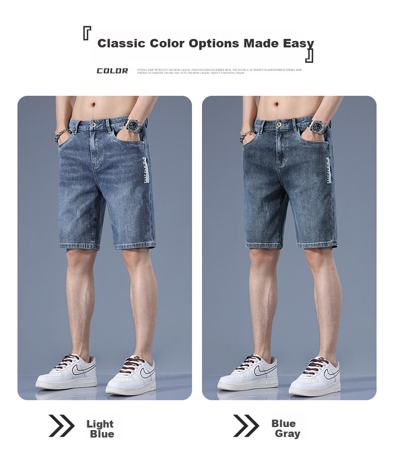 PLAYBOY Men's Denim Shorts 2026 Spring Summer New Elastic Ice Silk Loose Casual Versatile Five-Point Mid-Length Pants 7