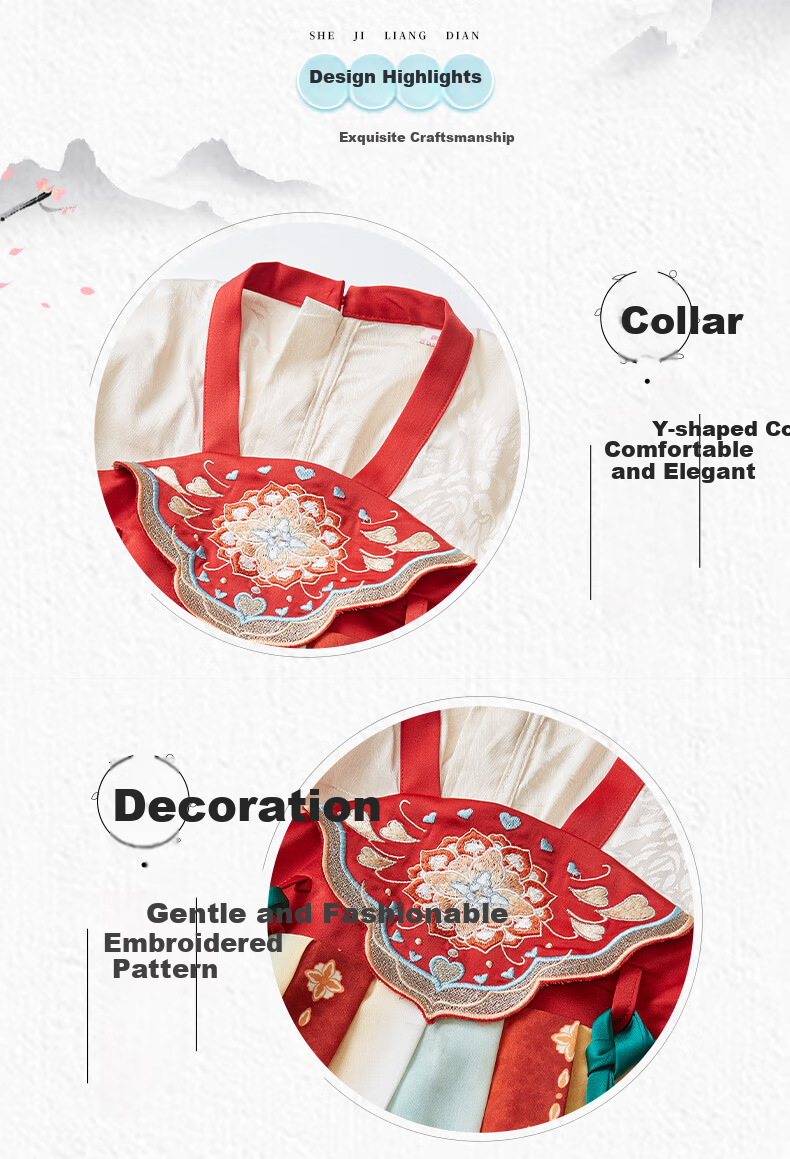 Follow Me Girls' Hanfu Spring and Autumn Heavy Embroidery Fairy Ruqun Traditional Chinese Dress Cream/Colorful 140 2