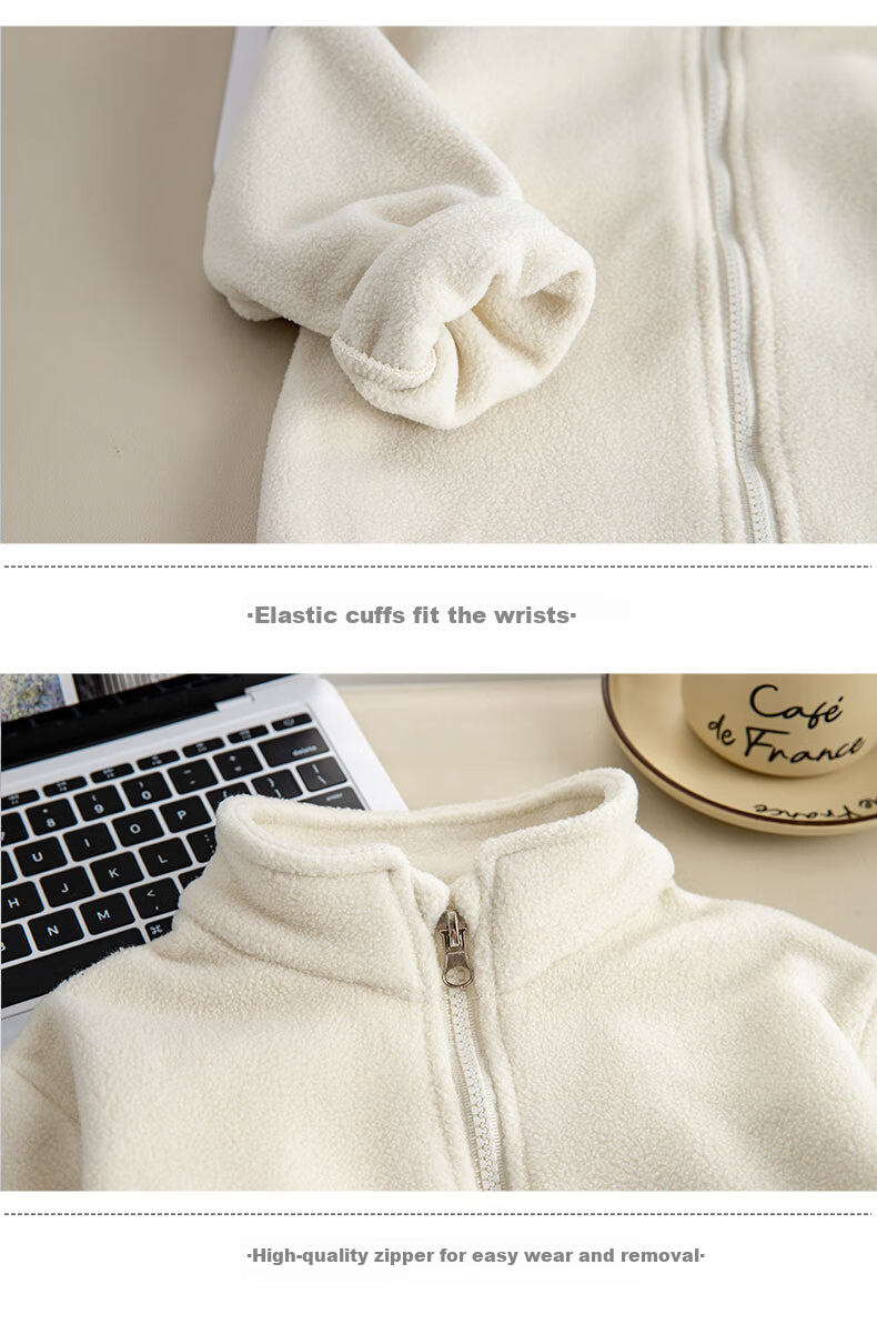 SNOOPY Kids Fleece Cardigan Autumn Winter School Uniform Essential Warm Casual Jacket Beige Outing Bailey 150 4