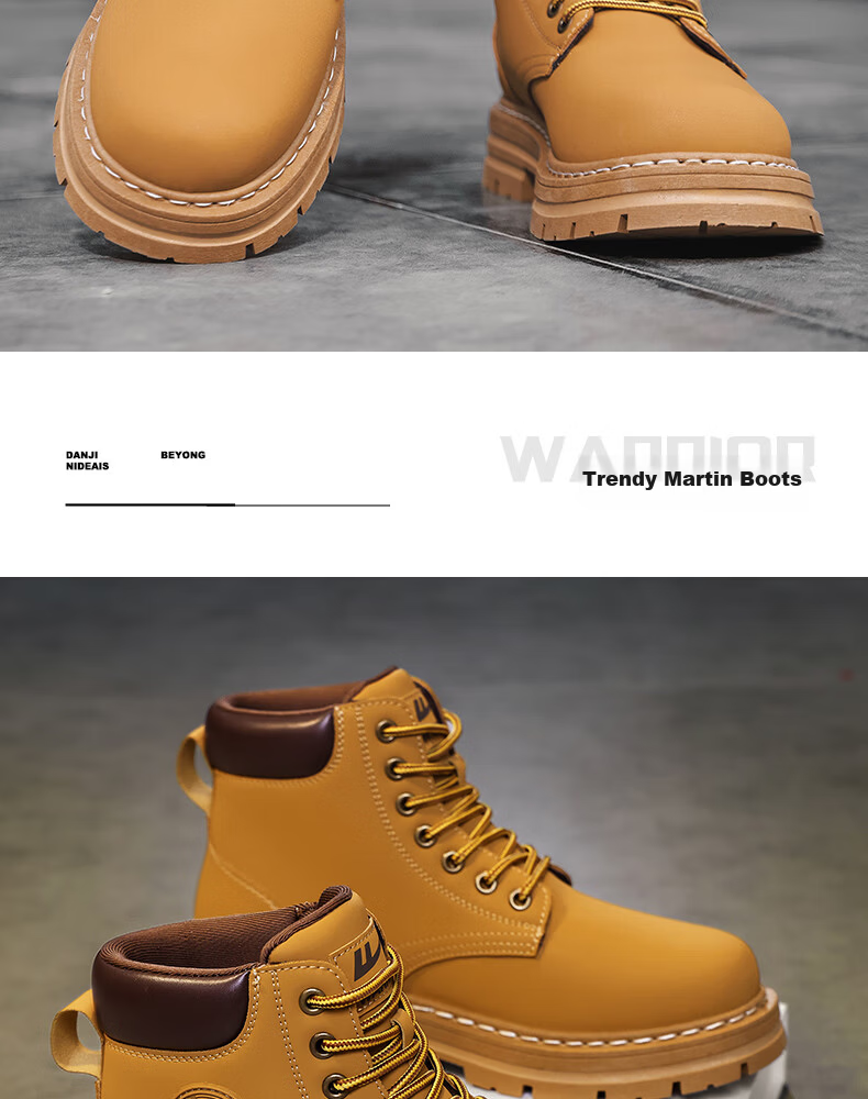Warrior Official Men's Martin Boots 2026 Spring Summer High-top Fleece-lined Warm Boots Men Camel (Fleece-lined) Size 42 12