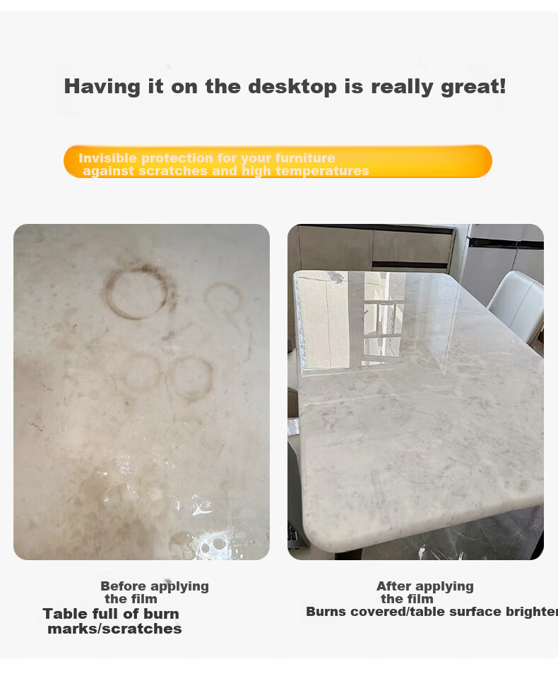 Xinuo Marble Dining Table Protective Film High Temperature Resistant Anti-Scald Coffee Table Furniture Sticker Kitchen Countertop Self-Adhesive Transparent Film 3