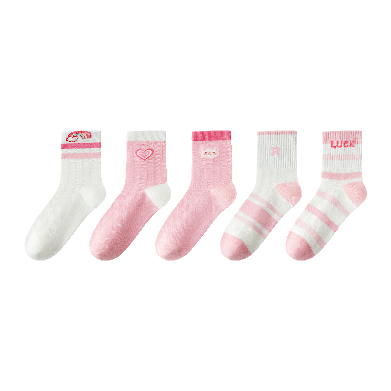Miiow Kids Girls Cotton Summer Thin Breathable Mid-Calf Mesh Socks Baby Sports Letter Casual Mid-Calf Socks