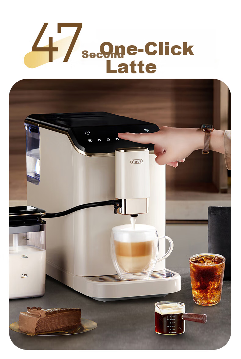 Gevi Fully Automatic Coffee Machine Small Grinder Integrated Italian American Coffee Dual Heating System GV-K01S One-Key Bean Cleaning [7-Day Free Trial] [Price Protection 618] 7