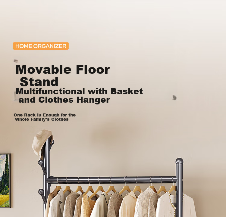 Yicai Nianhua Floor Clothes Rack Garment Hanger Storage Rack Bedroom Coat Rack Dormitory Simple Clothes Rack Balcony 1257GY 1