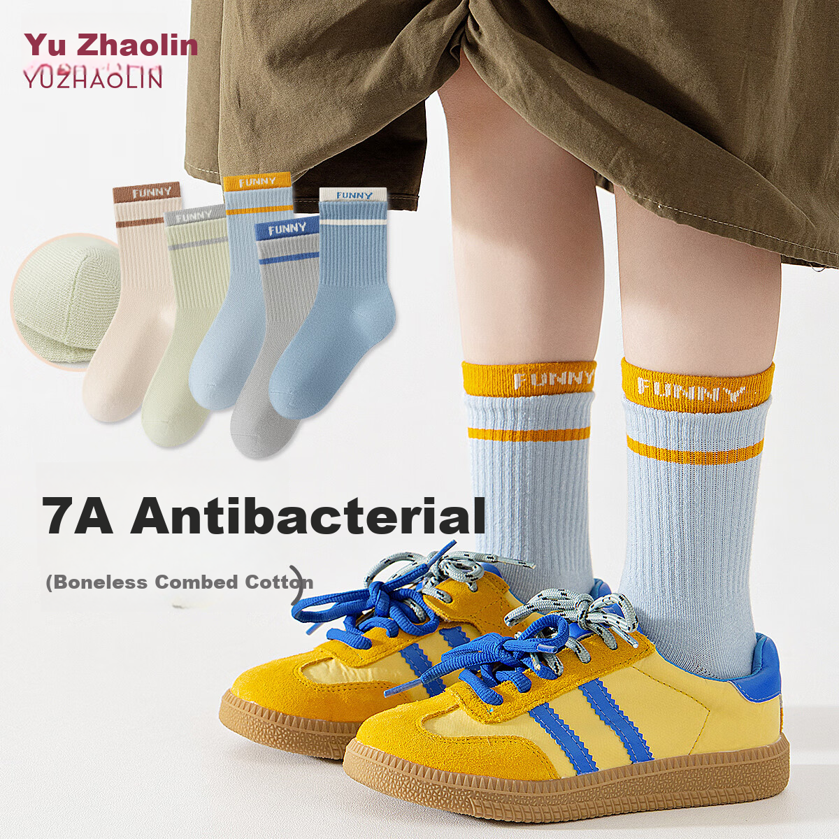 Yuzhaolin 5 Pairs Boys' Cotton Mid-Calf Sports Socks Spring Summer Youth Children's Seamless Long Socks for Boys and Girls