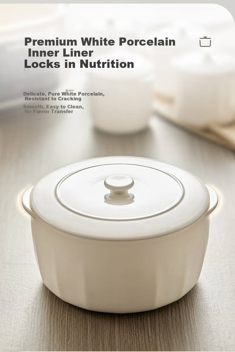 SUPOR Electric Stew Pot, Water Bath Stewing Cooker, Household Porridge and Soup Pot, Bird's Nest Stew Pot with White Ceramic Inner Pot, Steaming and Stewing DZ25FC859 2.5L Multifunctional Cooker 9