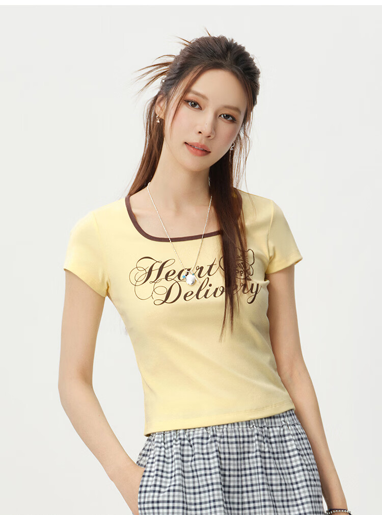 Semir BRUNCH BROTHER Collaboration Women's Summer Short Sleeve Crop Top Square Neck 2026 Shirt 109326100038 16