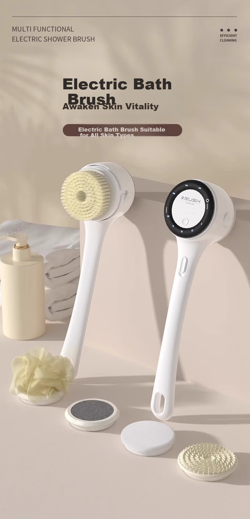 Tingjian Shiguang Electric Bath Brush Automatic Back Scrubber Smart Exfoliating Machine with 5 Brush Heads 1