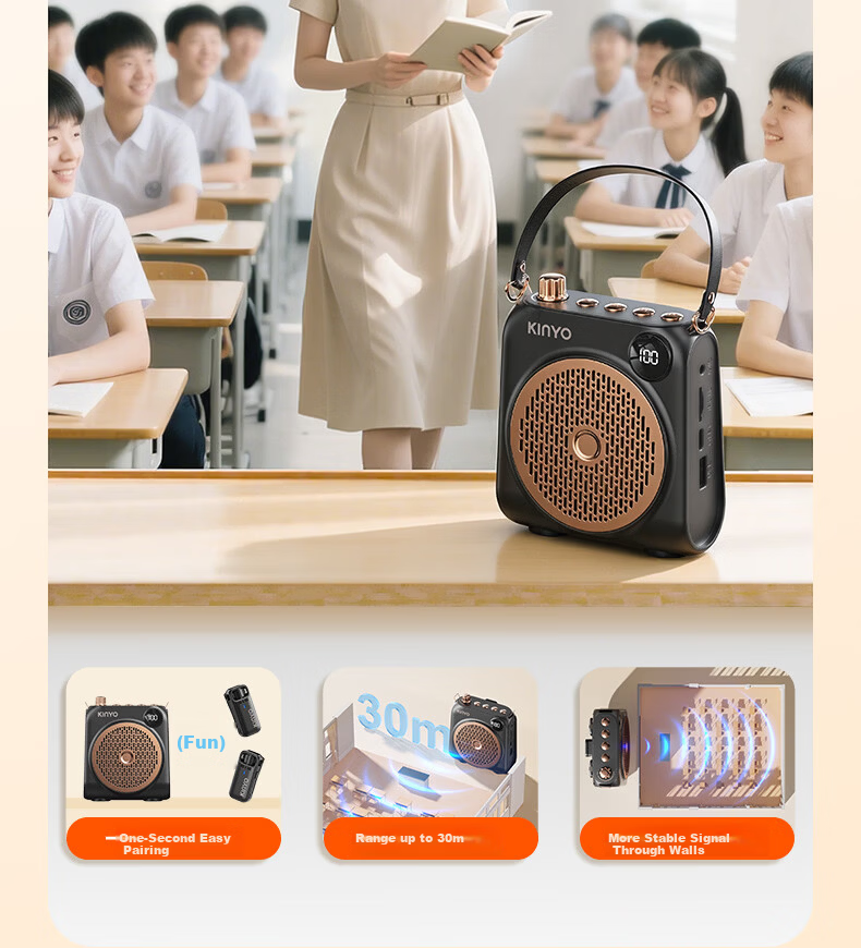 KINYO Loud Mini Speaker Wireless Clip-on Microphone Teacher Amplifier M15 27