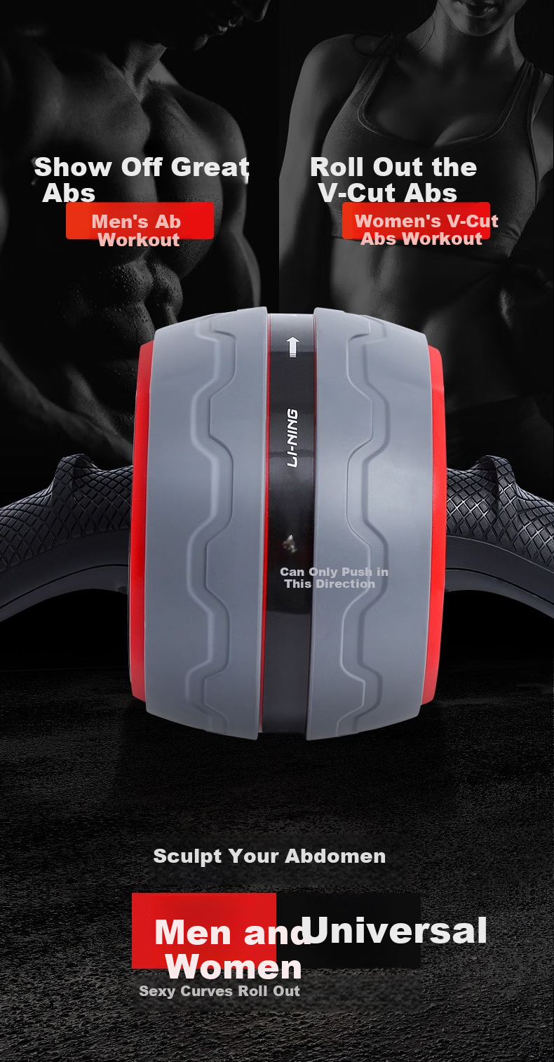 LI-NING Ab Wheel Automatic Rebound Non-Slip Large Abdominal Roller Fitness Equipment for Men and Women 3