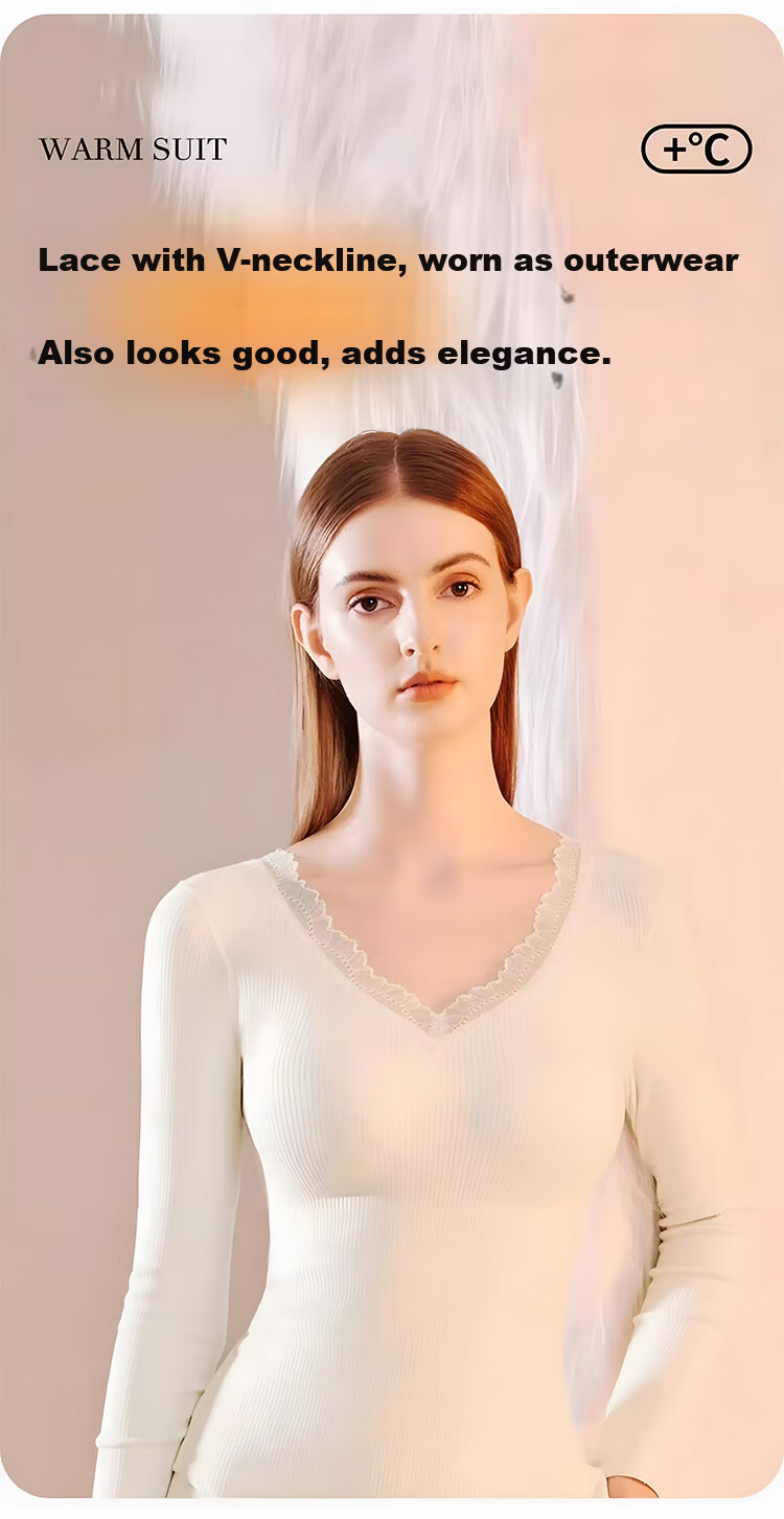 Tingmei Women's Thermal Underwear with Built-in Chest Pad, One-piece Bra-free Patch, Autumn Winter Fleece Thickened Body Shaping Set 11