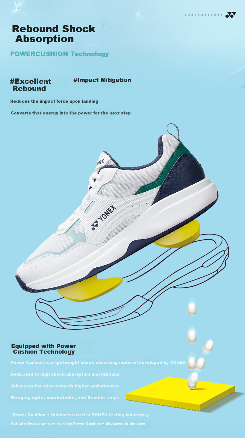 YONEX Badminton Shoes Shock Absorption Non-Slip Tennis Shoes Universal Power Cushion Fashion Sports Shoes SHTPAEX White/Green Size 44 3
