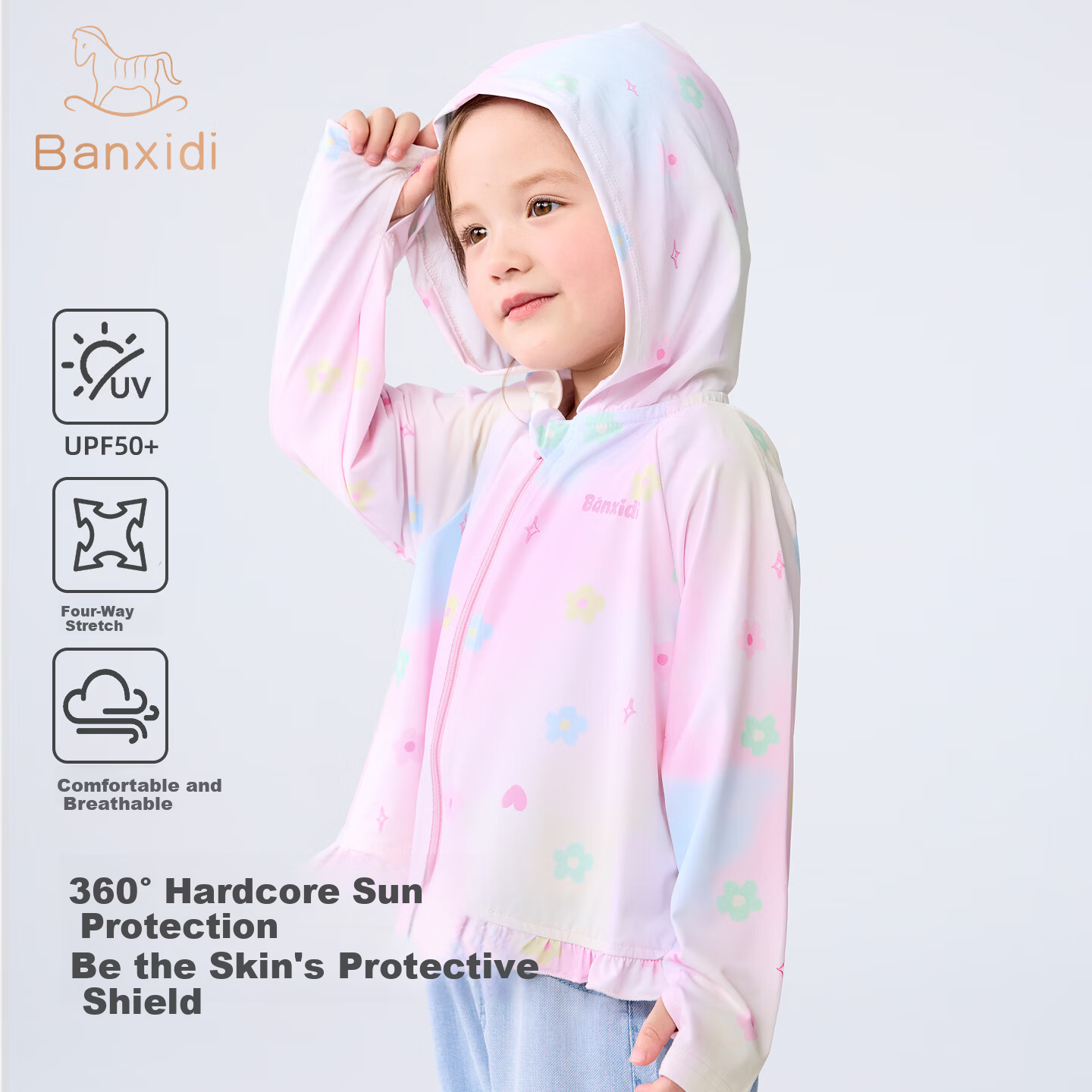 Banxidi Girls' Summer Sun Protection Jacket UPF50+ Children's Ice Silk Lightweight Baby Skin Jacket UV Protection