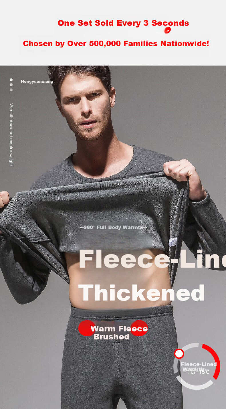 Hengyuanxiang [50W Best-Selling] Thermal Underwear for Men And Women, Fleece-Lined Thick Autumn Top And Bottom, Middle-Aged And Elderly Cotton Set 1