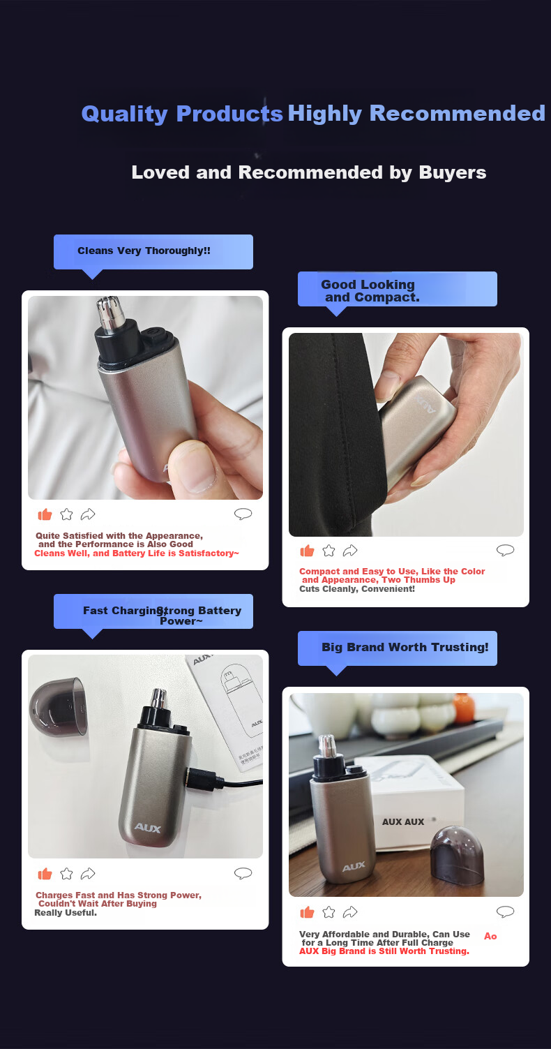 AUX Men's Portable Electric Nose Hair Trimmer Eyebrow Shaver Grooming Tool Birthday Gift for Boyfriend 1