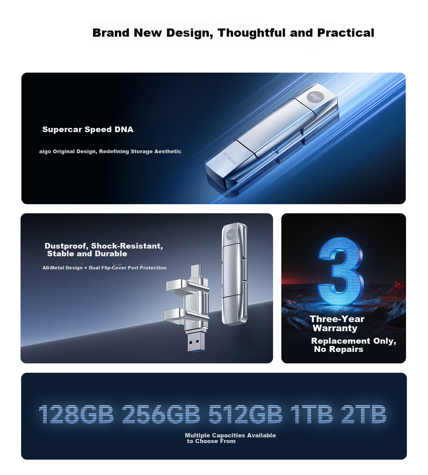 Aigo 1TB Solid State USB Flash Drive Dual Interface for Mobile and PC Type-C/USB3.2 520MB/s High-Speed U393 Large Capacity USB Drive 4