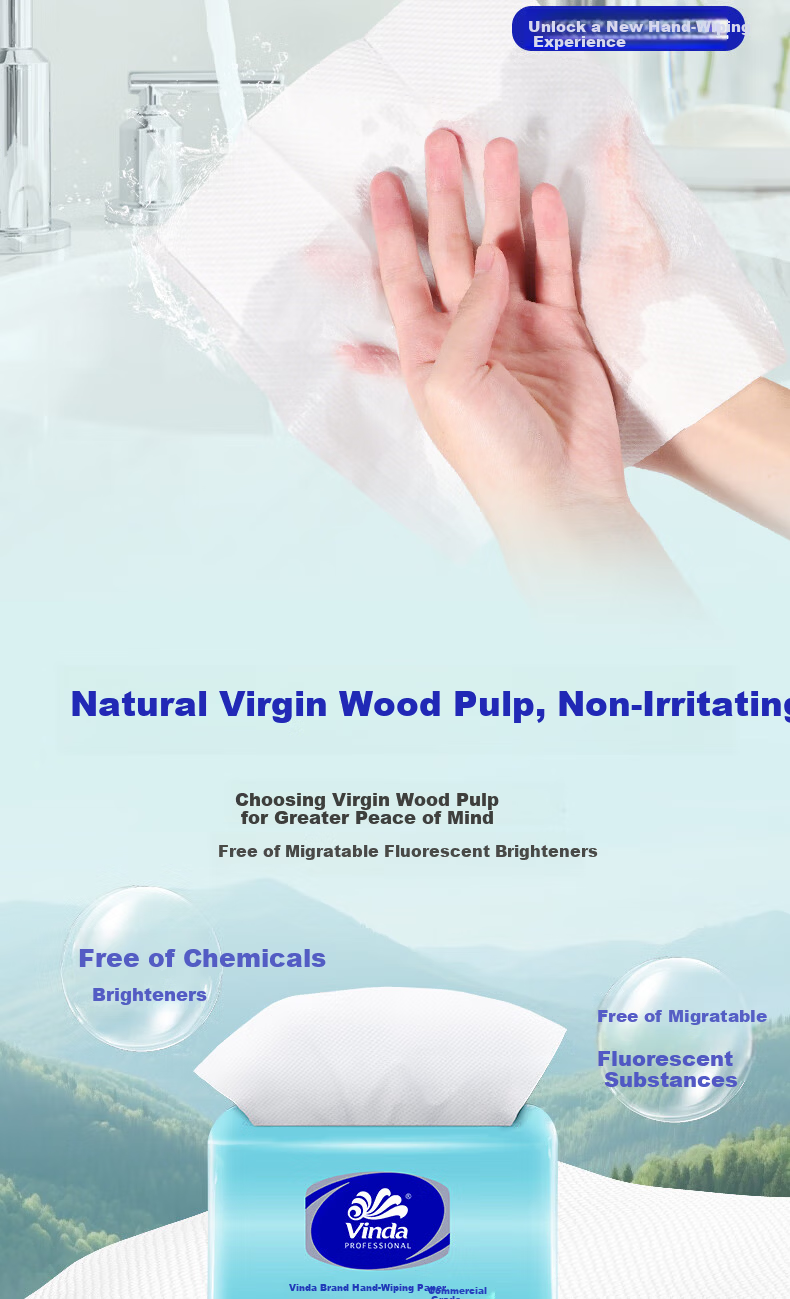 Vinda Commercial Business Hand Towels 1-Ply 200 Sheets * 20 Packs XL Size Absorbent Oil-Absorbing Dry Hand Paper Full Box 4