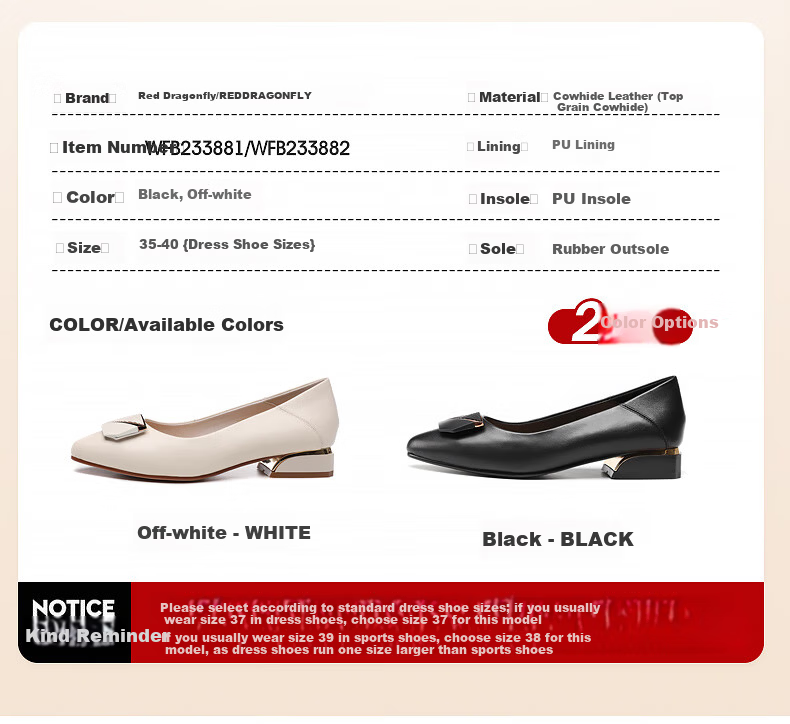 Red Dragonfly Women's Chunky Heel Pointed Toe Shallow Mouth Professional Work Leather Mid Heel Pumps WFB233882 3